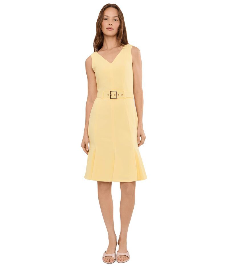 カルバンクライン レディース トップス ワンピースカート ノースリーブ Calvin Klein Sleeveless Belted Founce Skirt Dress Lemon Ice