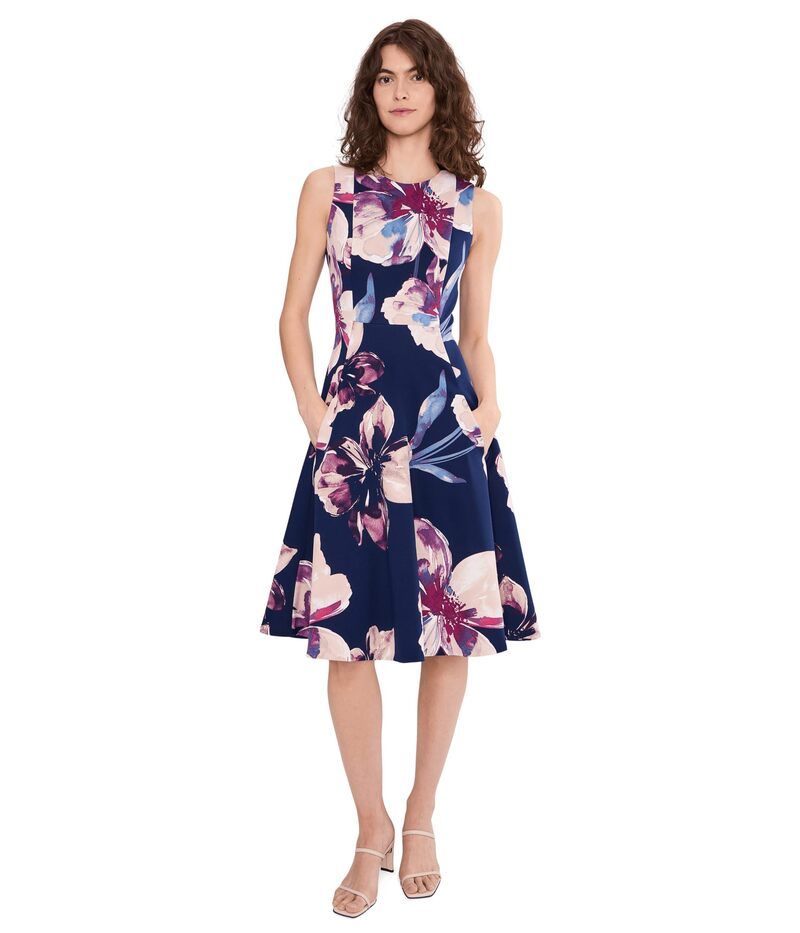 カルバンクライン レディース トップス ワンピース フラワー柄 ノースリーブ フラワー Calvin Klein Sleeveless Floral Fit And Flare Indigo Multi インディゴ