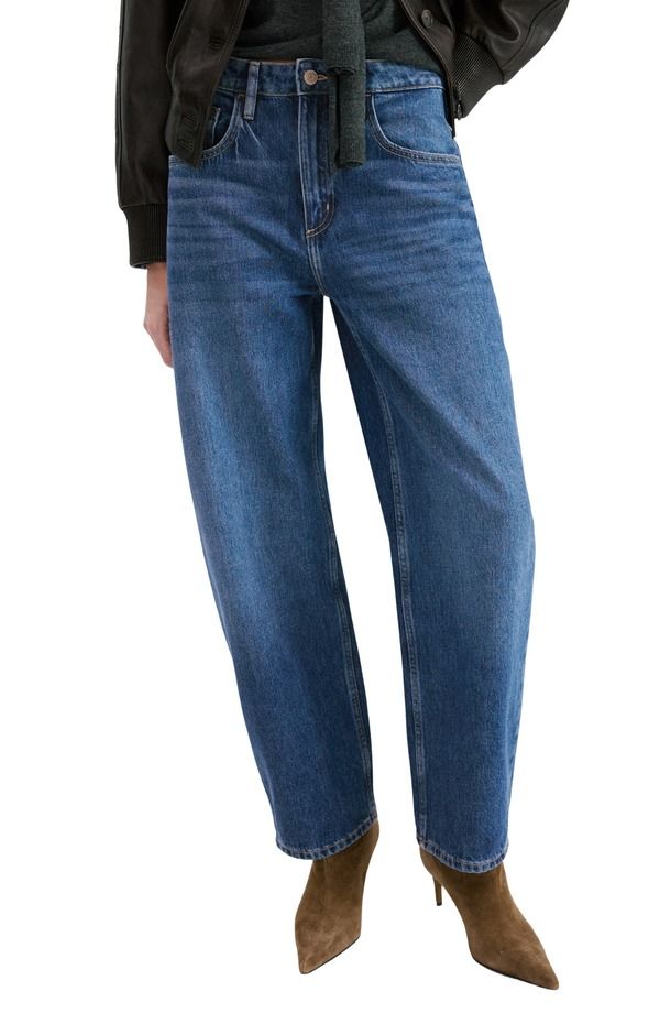 マンゴ レディース ボトムス デニムパンツ ハイウエスト ジーンズ MANGO High Waist Barrel Jeans Dark Blue ブルー