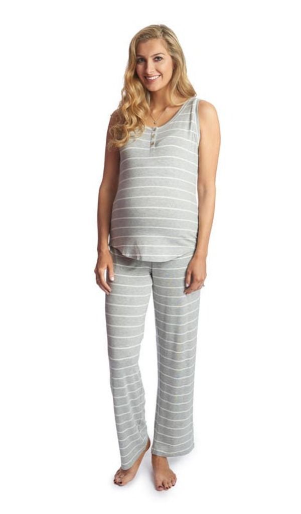 エヴァリーグレー レディース アンダーウェア ナイトウェア マタニティ Everly Grey Joy During After 2Piece MaternityNursing Sleep Set Heather Grey Stripe グレー