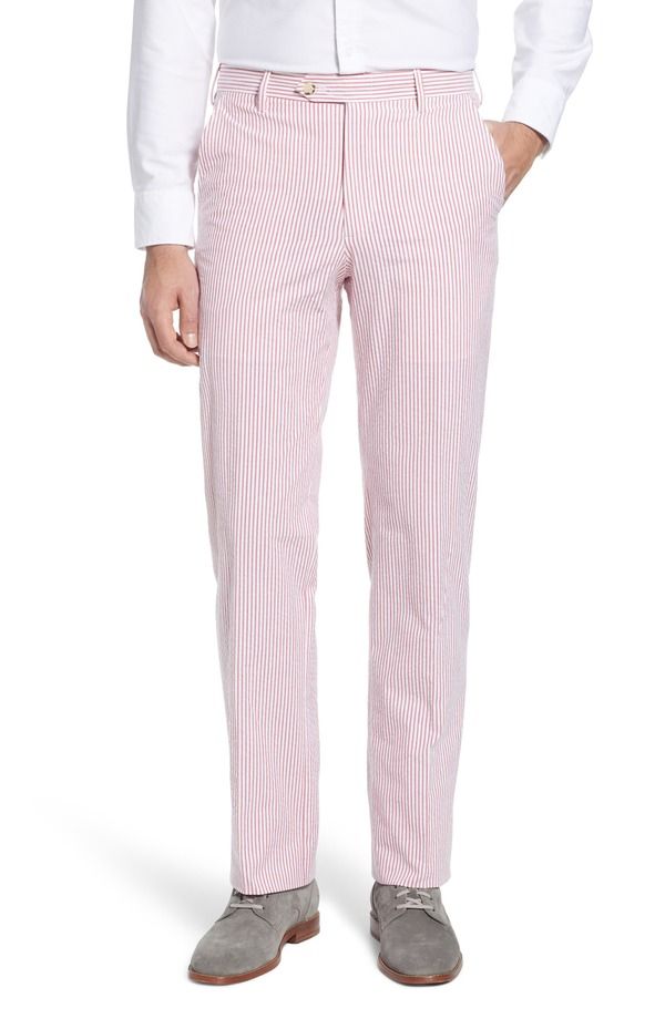 ベール メンズ ボトムス カジュアルパンツ Berle Flat Front Seersucker Pants Red レッド