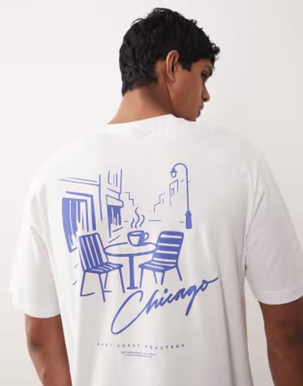 オンリーアンドサンズ メンズ トップス Tシャツ プリント ONLY SONS oversized Tshirt with Chicago back print Bright White ホワイト