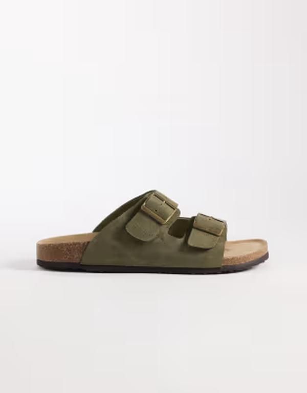 エイソス メンズ シューズ サンダル スエード ASOS DESIGN two strap sandals with cork sole in sage bonded suede SAGE セージ