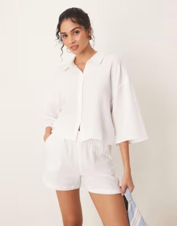 ジェイディーワイ レディース トップス シャツ クロップド JDY cropped cheesecloth shirt part of a set WHITE ホワイト