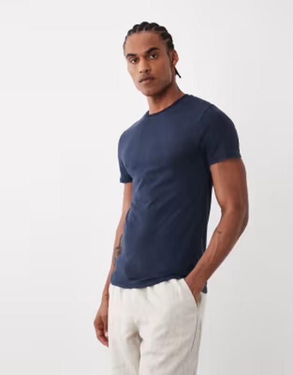 エイソス メンズ トップス Tシャツ リネン ASOS DESIGN slim tshirt linen blend Sky captain ネイビー