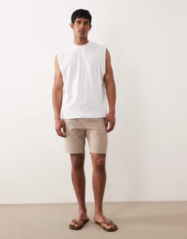 オンリーアンドサンズ メンズ ボトムス ハーフパンツ・ショーツ ショートパンツ リネン ONLY SONS linen mix tie waist shorts in light Coriander ブラウン