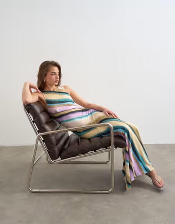 トップショップ レディース トップス ワンピース ギャザー マキシ Topshop stripe ruchedetail maxi dress in lilac ライラック
