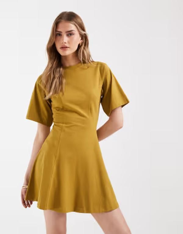 エイソス レディース トップス ワンピース ミニ ASOS DESIGN cinched seam detailing mini dress in olive オリーブ