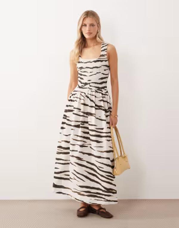 エイソス レディース トップス ワンピース アニマル柄 プリント ASOS DESIGN crinkle scoop neck midaxi sundress with shirred waist in animal print Animal アニマル