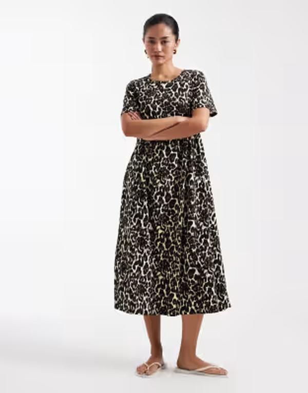 スリードベア レディース トップス ワンピース プリント ミディ ジャージー Threadbare jersey short sleeve midi dress in leopard print LEOPARD PRINT アニマル