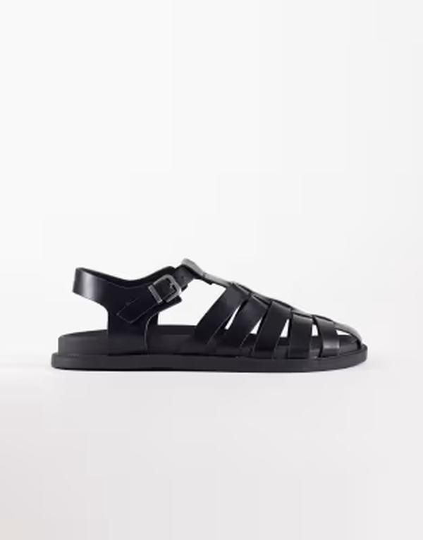 エイソス メンズ シューズ サンダル ASOS DESIGN fisherman sandals with buckle detailing Black ブラック