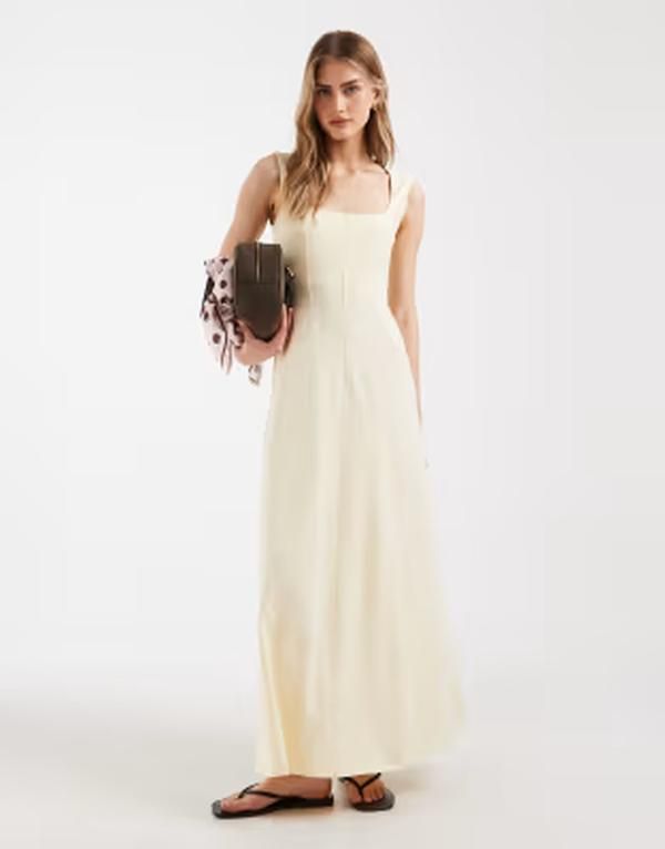 エイソス レディース トップス ワンピース ミディ ASOS DESIGN square neck seam detailing midi dress in buttermilk