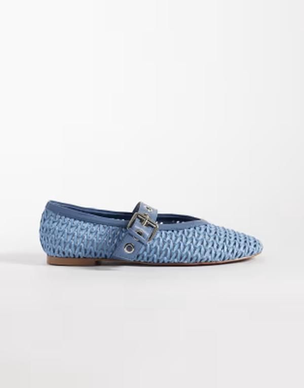エイソス レディース シューズ パンプス ASOS DESIGN Leonard woven detailing mary jane ballet flats Blue weave ブルー