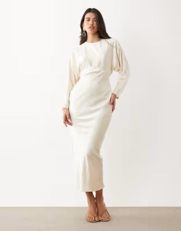 エイソス レディース トップス ワンピース サテン マキシ ASOS DESIGN bridal satin batwing maxi dress Oyster アイボリー