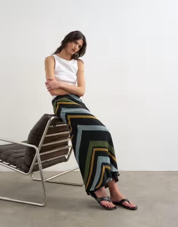 トップショップ レディース ボトムスカート シフォン マキシ Topshop chiffon bias maxi skirt in bold stripe MONO ストライプ