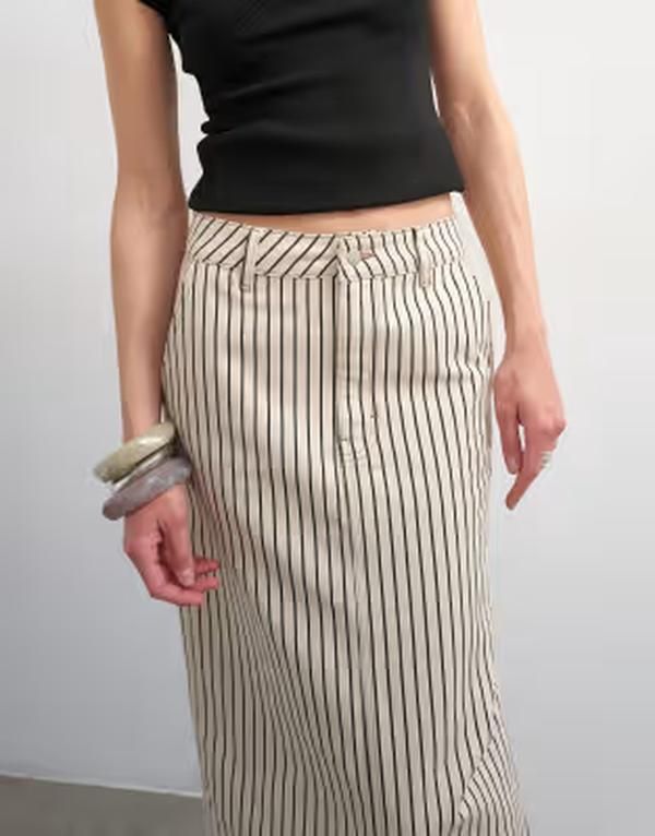 トップショップ レディース ボトムスカート デニム マキシ Topshop denim column maxi skirt and ecru stripes BLACK ECRU STRIPES エクリュ
