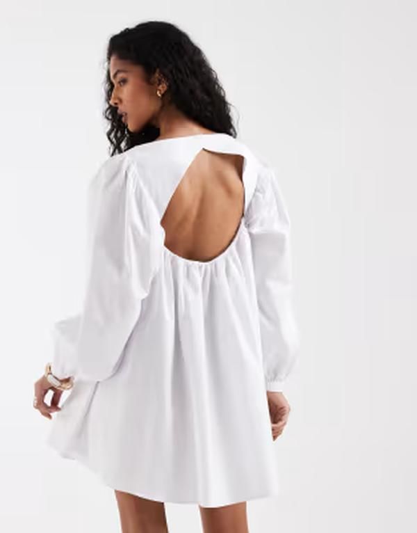 エイソス レディース トップス ワンピース ASOS DESIGN volume babydoll dress WHITE ホワイト