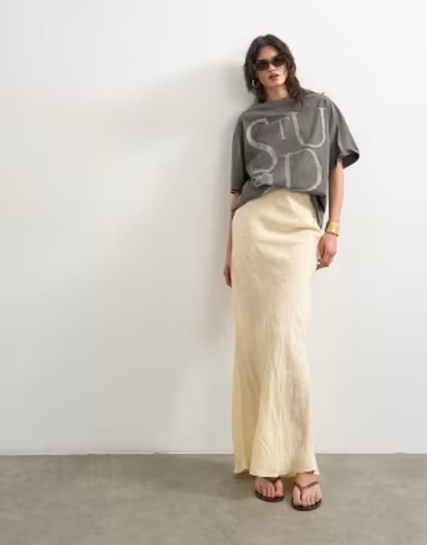 トップショップ レディース ボトムスカート ミディ Topshop super soft cupro bias midi skirt in buttermilk