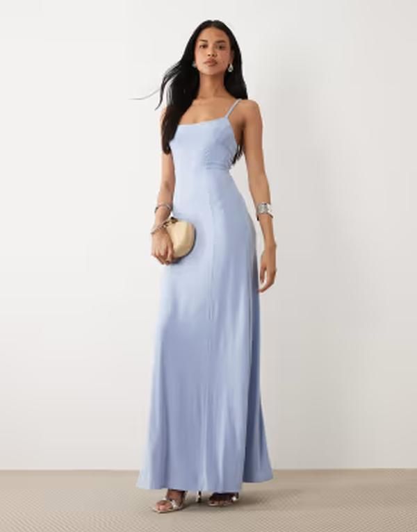 エイソス レディース トップス ワンピース レース マキシ ASOS DESIGN slinky lace up back maxi slip dress in pastel BLUE ブルー 15,315円