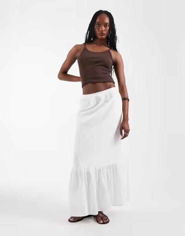 ベロモーダ レディース ボトムスカート マキシ Vero Moda Tall textured boho maxi skirt Snowhite ホワイト