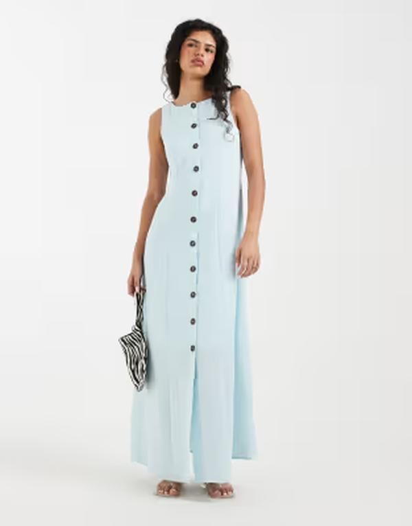 ヴェロモーダ レディース トップス ワンピース リネン マキシ Vero Moda linen look button front maxi dress in delicate blue ブルー