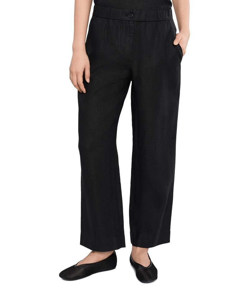 エイリーンフィッシャー レディース ボトムス カジュアルパンツ プチ リネン Eileen Fisher Petite Heavy Organic Linen Straight Fullength Trousers Black ブラック