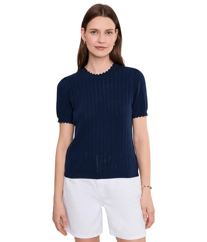 セセ レディース アウター ニット・セーター クルーネック CeCe Pointelle Scallop Crew Neck Sweater Classic Navy ネイビー