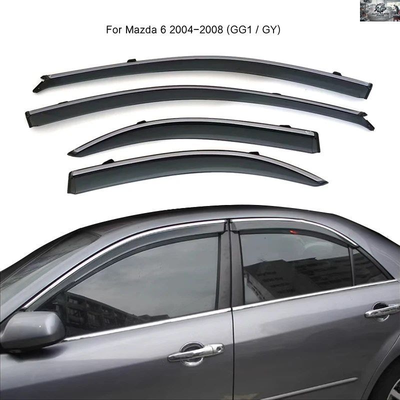 マツダ6/MAZDA6 2004-2008 ウィンドウドアベントディフレクターウェザーシールドレインサンバイザーガード カスタムパーツ