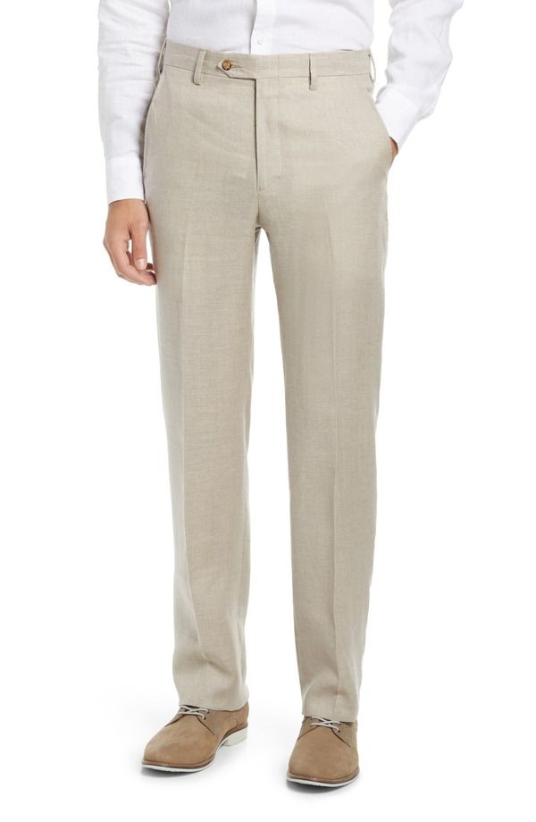 ベール メンズ ボトムス カジュアルパンツ リネン Berle Mens Flat Front Linen Dress Pants Natural