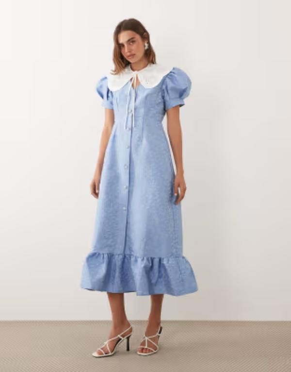シスタージュン レディース トップス ワンピース ミディ レース Sister Jane Alice jacquard frill hemidi dress with removable lace collar MID BLUE ブルー