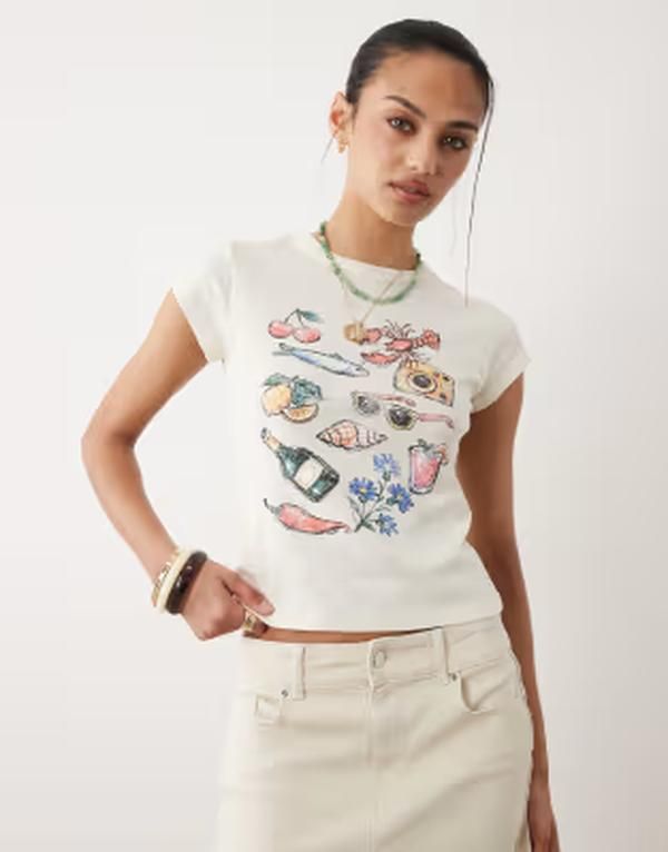 ミスセルフフリッジ レディース トップス シャツ グラフィック Misselfridge baby tee with vacation graphic WHITE ホワイト