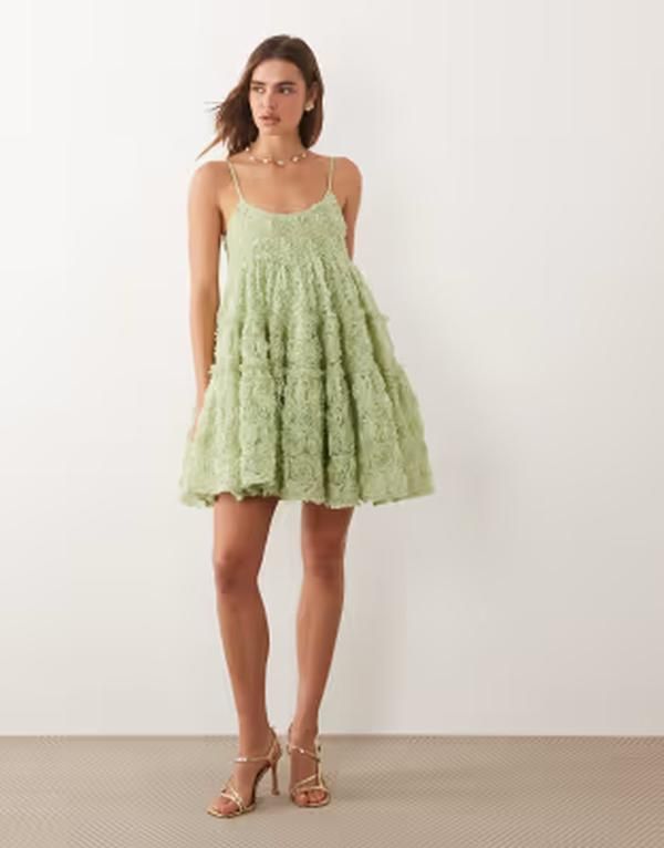 シスタージュン レディース トップス ワンピース ミニ Dream Sister Jane Clover organza detail scoop neck camini dress in light GREEN グリーン