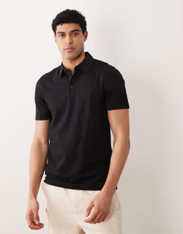 マンゴ メンズ トップス Tシャツ ポロシャツ ジャージー Mango short sleeve button up jersey polo top Black ブラック