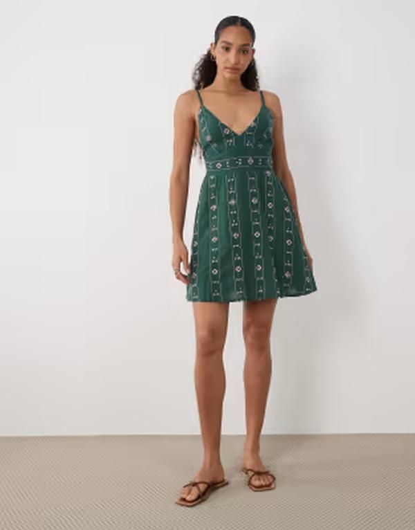 マンゴ レディース トップス ワンピース Vネック プリント ミニ Tシャツ Mango Teen vneck strappy mini dress and pink print GREEN グリーン
