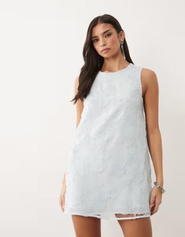 ヴィラ レディース トップス ワンピース フラワー柄 ミニ フラワー VILA floral jacquard mini shift dress in light Nantucket breeze ブルー