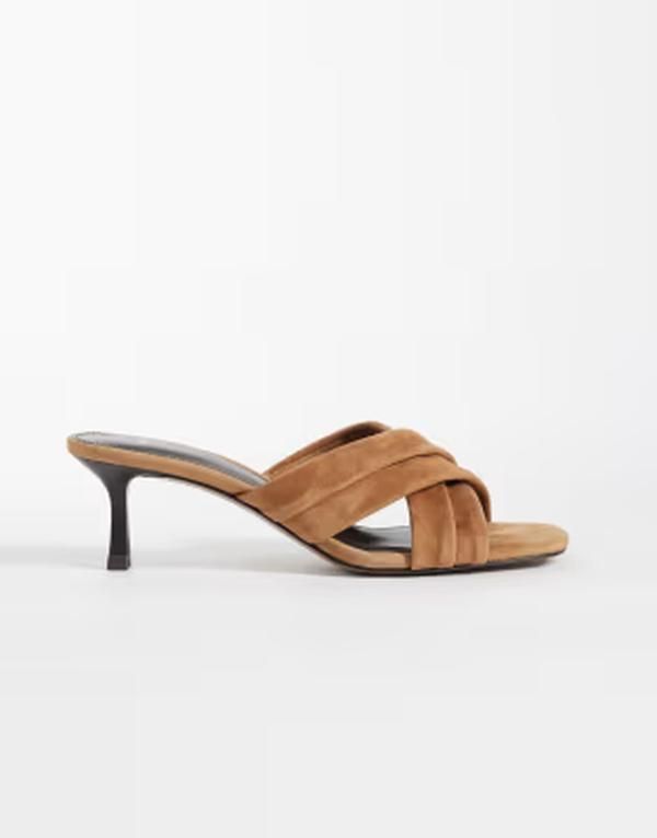 マンゴ レディース シューズ サンダル スエード ヒール Mango 100 suede heeled sandals in tan BROWN ブラウン