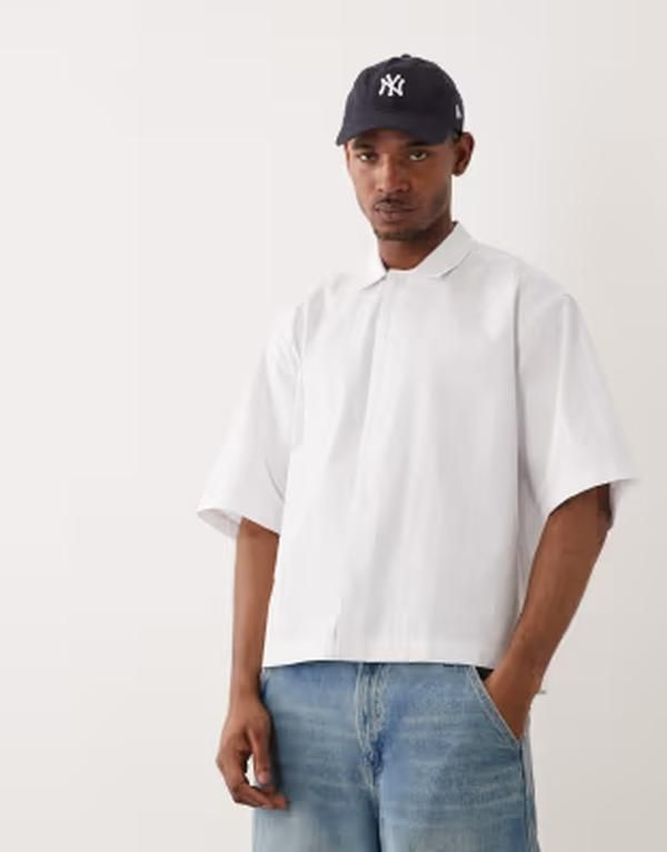 エイソス メンズ トップス シャツ ASOS DESIGN oversized poplin shirt with placket detail WHITE ホワイト