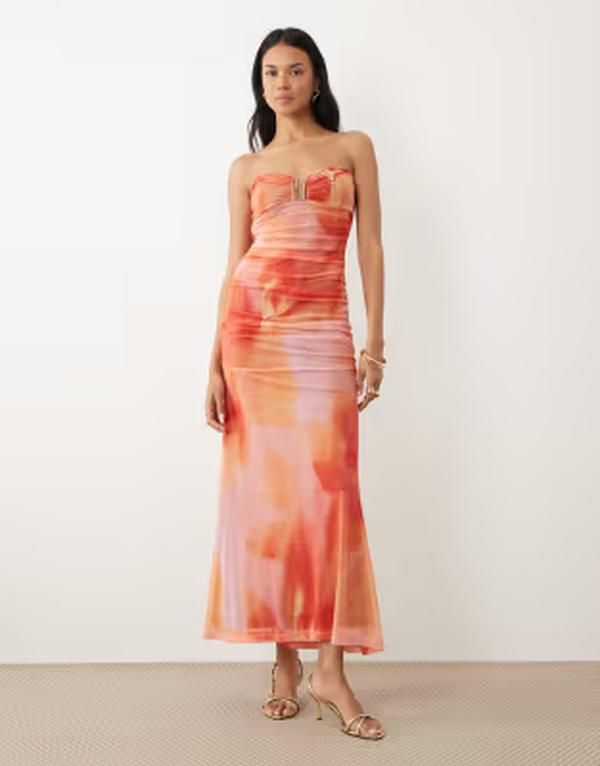 バードット レディース トップス ワンピース プリント メッシュ ストラップレス マキシ Bardot Stephanie strapless mesh maxi dress with metal hardware abstract print Pink Fl 42,480円
