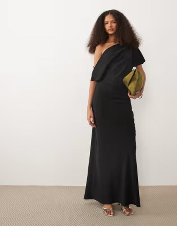 エイソス レディース トップス ワンピース アシンメトリー ドレープ マキシ ASOS DESIGN draped asymmetric neck maxi dress Black ブラック
