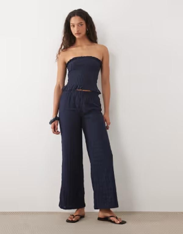 マンゴ レディース ボトムス カジュアルパンツ フラワー柄 Tシャツ フラワー Mango Teen floral straight pants part of a set NAVY ネイビー