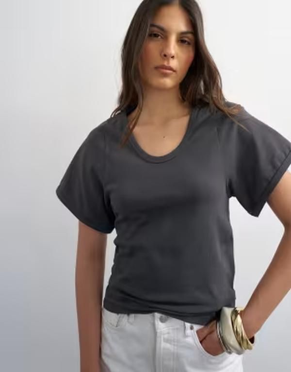 トップショップ レディース トップス Tシャツ Topshop scoop neck sculpted Tshirt in slate スレート