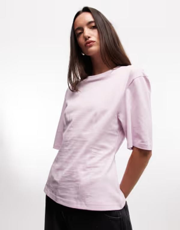 モンキ レディース トップス Tシャツ ウエストマーク Monki cinched waistshirt in light Dusty Pink ピンク