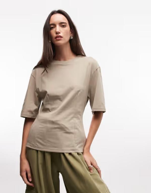 モンキ レディース トップス Tシャツ ウエストマーク Monki cinched waistshirt Khaki カーキ