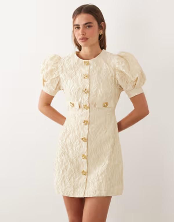 シスタージュン レディース トップス ワンピース ミニ Sister Janemonexclusive jacquard round neck puff sleeve mini dress in butter yellow イエロー