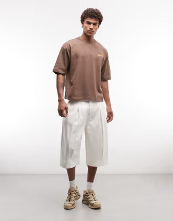 エイソス メンズ トップス Tシャツ グラフィック ASOS DESIGN boxy oversized Tshirt with vacation graphic in washed COFFEEQUARTS ブラウン