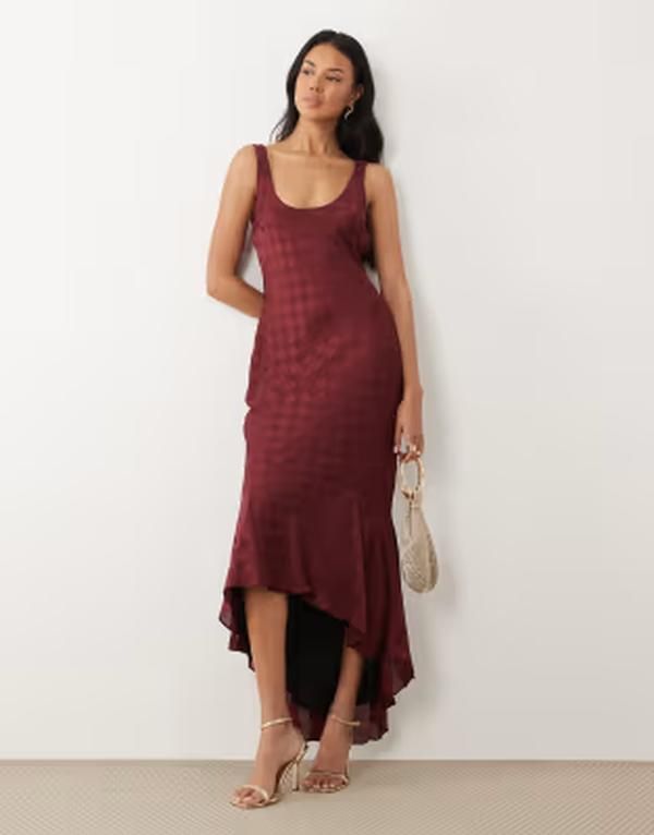 エイソス レディース トップス ワンピース マキシ ASOS DESIGN godet jacquard fishtail maxi dress in plum プラム