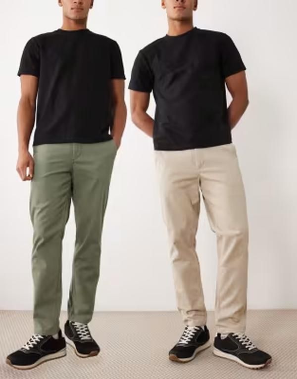 ジャック アンド ジョーンズ メンズ ボトムス カジュアルパンツ Jack Jones 2 pack straight chino pants andeep lichen green グリーン