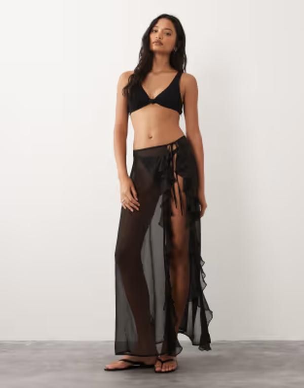 ミスセルフフリッジ レディース ボトムスカート シフォン シアー Misselfridge beach sheer chiffon frill detail tie side sarong Black ブラック