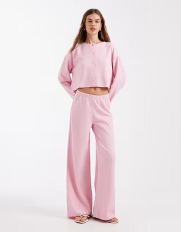 ミスセルフフリッジ レディース ボトムス カジュアルパンツ リブニット ワイドレッグ ニット Misselfridge soft rib knit wide leg pants part of a set PINK ピンク
