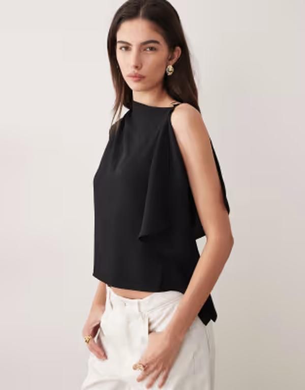 マンゴ レディース トップス シャツ アシンメトリー ノースリーブ Mango asymmetric sleeveless top withardware detail Black ブラック